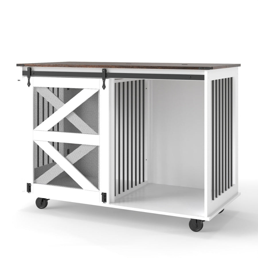 47.2" Furniture Style Double Dog Crate with Sliding Barn Door & Removable Divider