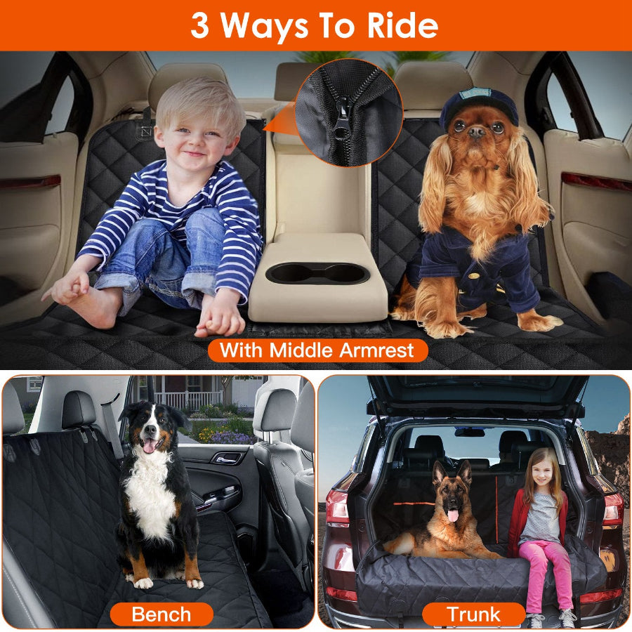 Heavy-Duty Waterproof Dog Car Seat Cover – Universal Fit with Bonus Safety Belt
