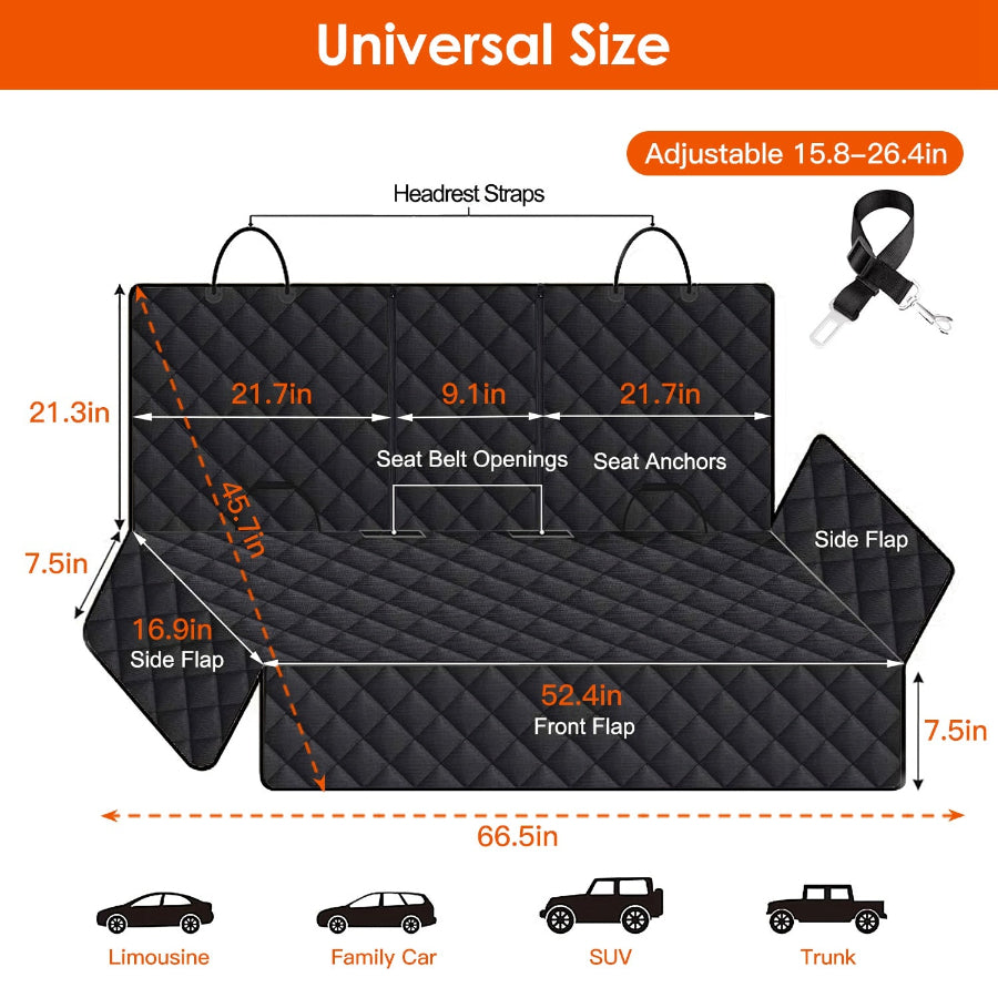 Heavy-Duty Waterproof Dog Car Seat Cover – Universal Fit with Bonus Safety Belt