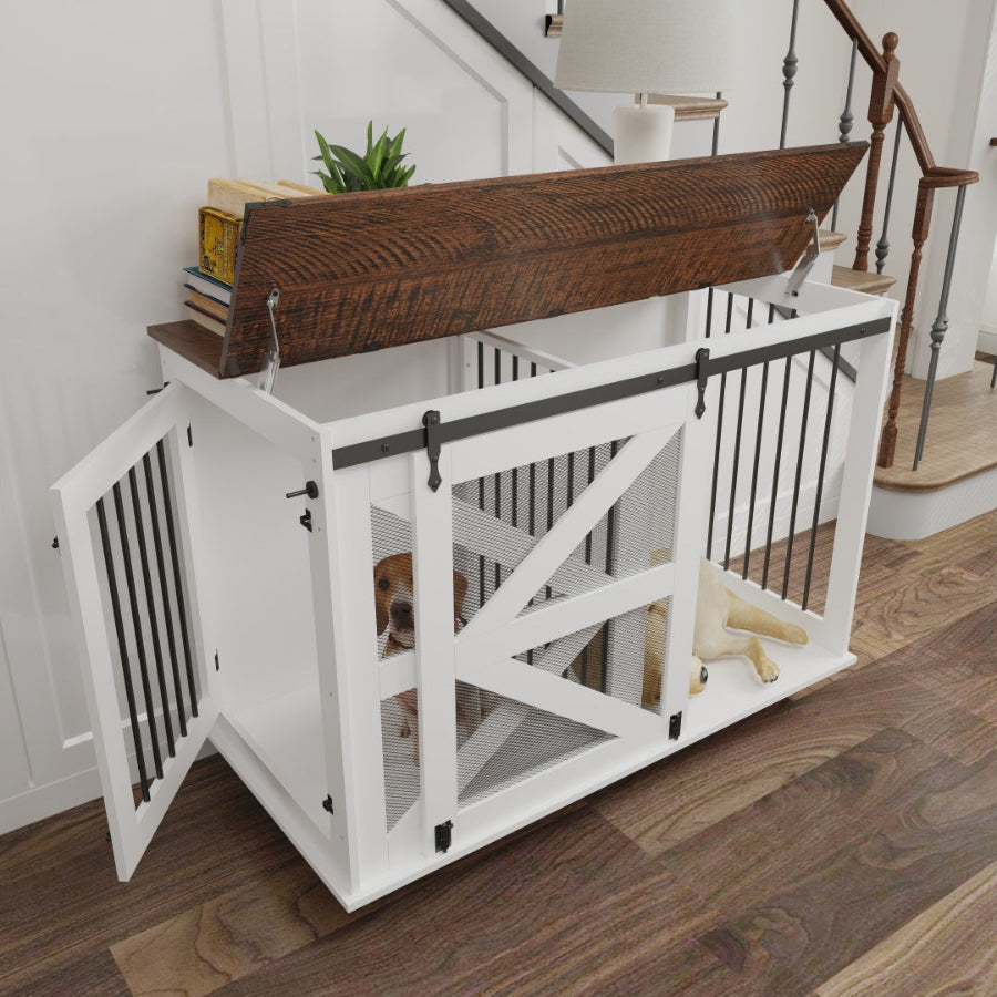47.2" Furniture Style Double Dog Crate with Sliding Barn Door & Removable Divider